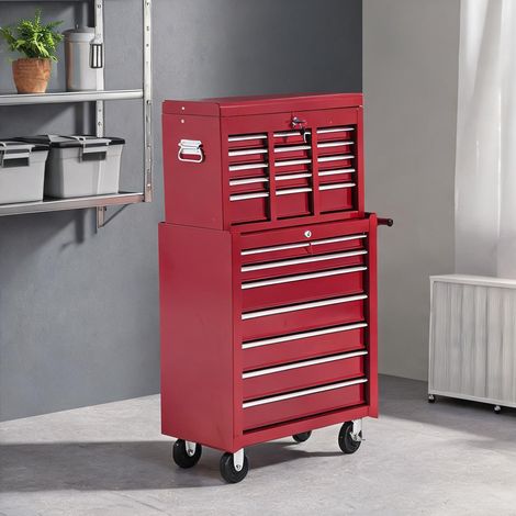 Coffre à outils roulant en acier rouge 16 tiroirs (1/5)