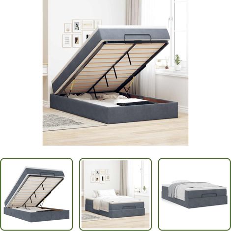 vidaXL Rangement sous le lit - Lit ottoman avec matelas gris foncé 120x190 cm velours (1/5)