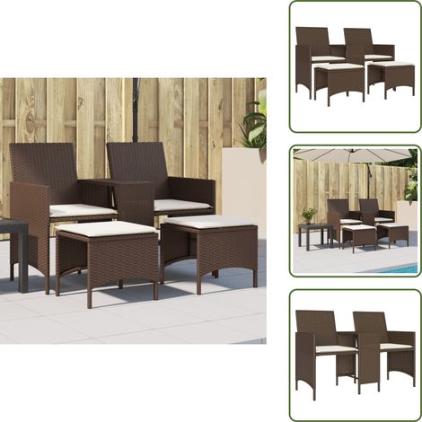 Gartensofa 2-Sitzer mit Tisch und Hockern Braun Poly Rattan - Gartensofa - Outdoor-Sofa - Terrassenmöbel - Lounge Set - Rattanmöbel (1/5)