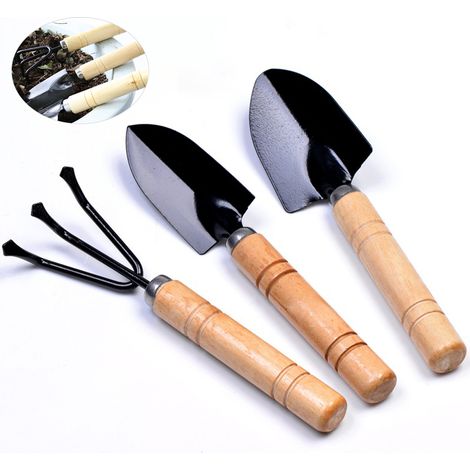 Toivize-Kit 3 Outils Jardinage Mini - Pelle Râteau - Bois Fer - Idéal Pot Plantes - Ensemble Compact pour Horticulture et Jardins Intérieurs (1/5)