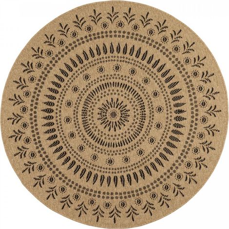 Tapis extérieur kilim Ø120cm beige et noir rond JUTE ART 6