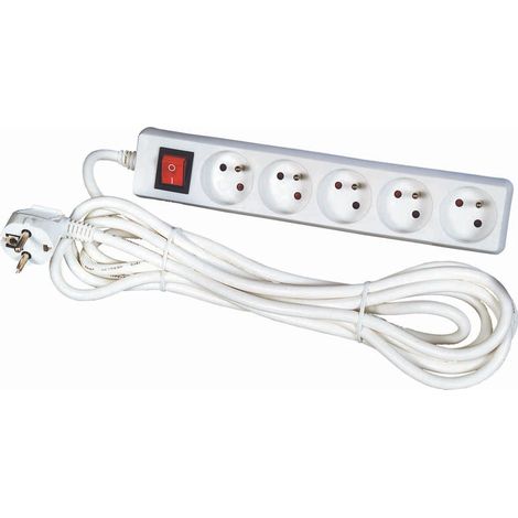 Bloc multiprise avec interrupteur 5 prises 2P+T Cordon H05VV-F 3G1mm² - 1,5m - Dio