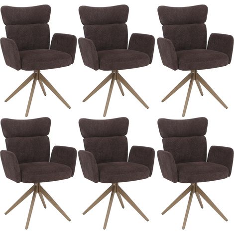 [NUNCA USADO] Juego de 6 sillas de comedor HHG-673, silla giratoria con retorno automático, tejido bouclé 350 g/m² Öko-Tex, marrón oscuro, patas con aspecto de madera (1/5)