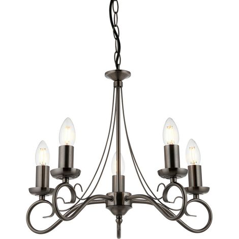 Endon Trafford - Candela pendente a soffitto a 5 luci multibraccio argento antico, E14
