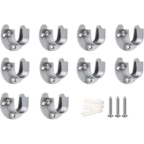 Support de Tringle pour Rideau Supports de Tube de Penderie Acier Inoxydable en Forme U pour Armoire Pilier de Rail Mural Vêtements Soutien pour Penderie Placard (25mm) 10Pcs