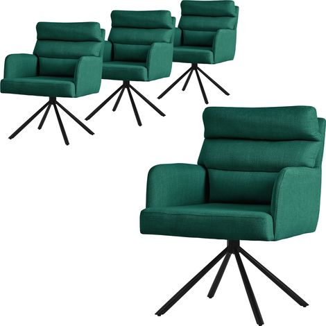 ML-Design 4x Sillas de Comedor Giratoria, Verde Oscuro Asiento Cocina con Respaldo Extraíble y Reposabrazos Diseño Ergonómico Mueble Tapizado con Funda de Poliéster y Cojín Taburete con Patas de Metal