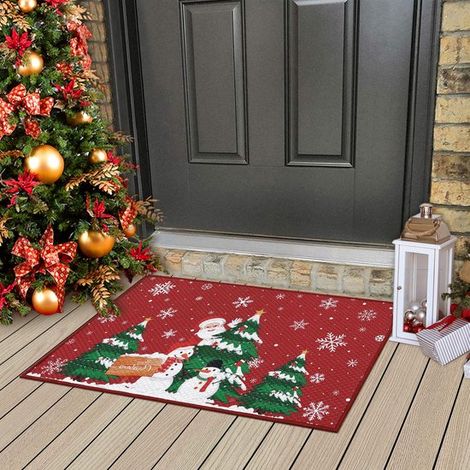 Zerbino natalizio rosso a forma di Babbo Natale per l'ingresso, zerbino antiscivolo per uso interno ed esterno come decorazione, 40 x (1/5)