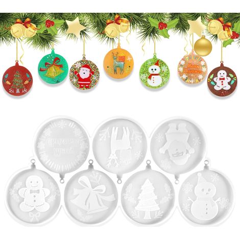 Moule Silicone Décoration de Noel, Moule Résine Boule de Noël Resine Epoxy Suspension Noel pour Décoration de Pendentifs Sapin Cadeaux DIY (1/5)