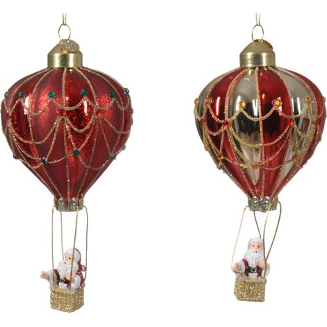 Kaemingk Decoro Natalizio Mongolfiera Vetro Rosso e Oro 14 cm (1/4)