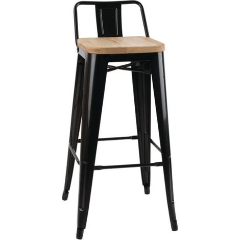 Tabourets bistro hauts avec dossier et assise en bois noirs (lot de 4) - BOLERO