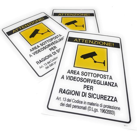 TEMPO DI SALDI 3 x Cartello Adesivo Area Sottoposta A Videosorveglianza X Esterno 30x20