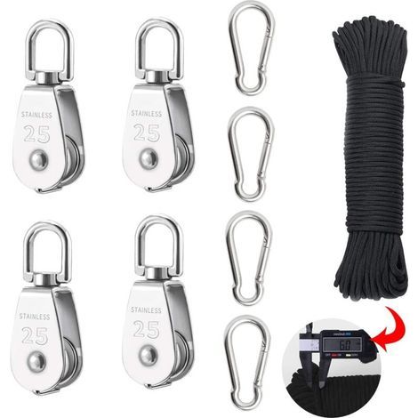 Poulie Acier Inoxydable,M25 Poulie Simple,Poulie de Levage pour Cable,Poulie Double a Fixe,Poulie pour Cable Acier,Bloc de Poulie,Poulie Double,Poulie(4 Pièces) H458 (1/5)