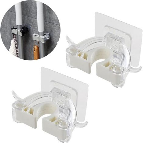 2 piezas, Soporte colgante para escoba y fregona, Soporte robusto blanco para escoba y fregona, Para lavandería, garaje, cocina, jardín y baño (1/5)