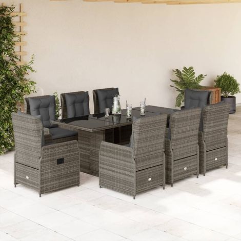 Ensemble à manger de jardin 9 pcs-Salon de jardin coussins gris résine tressée 606637 (1/5)