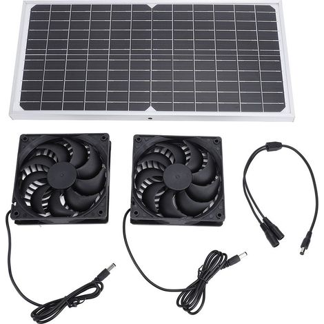 Kit Double Ventilateur Solaire 16W Silicium Monocristallin pour Poulailler Serre Abri de Jardin Ventilation Écologique Autonome (1/5)