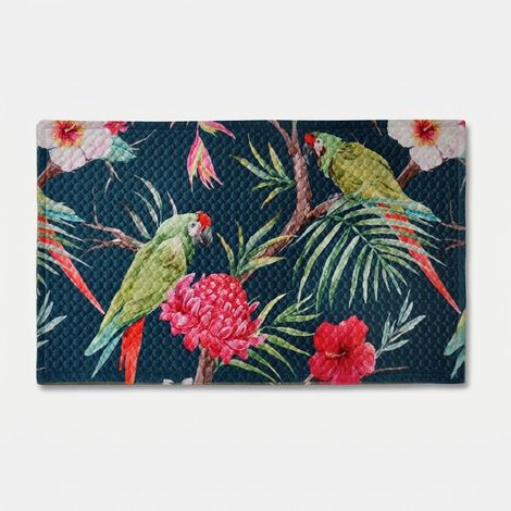 Tapis de bain antidérapant en velours imprimé Ara - Bleu (1/2)