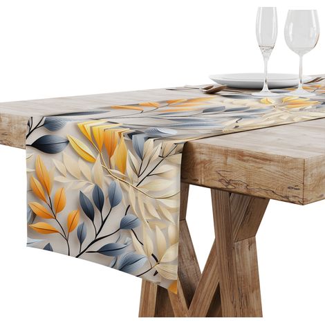 Chemin de table mat lisse 40x120 feuilles orange 002 (1/5)