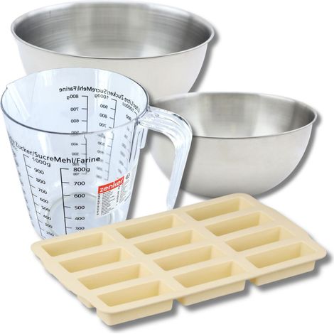 Set pâtisserie avec moule pour 12 barres de céréales, 2 bols à mixer, verre mesureur et spatule Zenker (1/5)