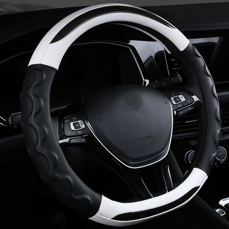 Coprivolante in pelle, antiscivolo, in fibra di pelle traspirante, di tipo universale, adatto alla maggior parte dei modelli di auto, disponibile in bianco e nero, a forma di D.