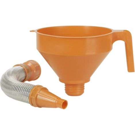 Pressol – Entonnoir combiné 160mm 1,2L – HDPE résistant à l'huile et acide – Filtre interchangeable en laiton – Tube flexible d'écoulement