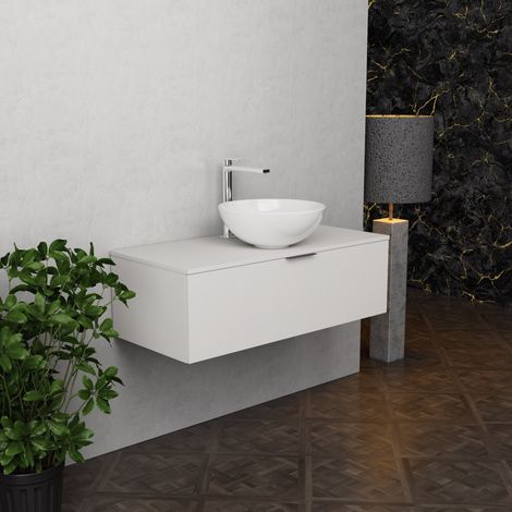 Inda - Badezimmerschrank B.100 mit Aufsatzwaschbecken / Mattweiß 1 Schublade - Topazio (1/5)