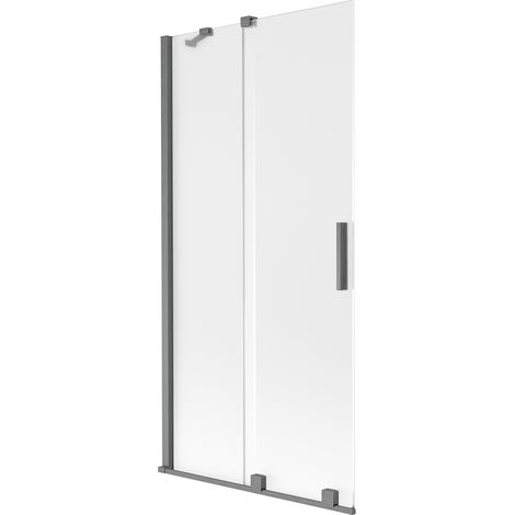 Mexen Velar Badewannenwand, 2-flügelig, verschiebbar, 90 x 150 cm, Milchglas, gebürstetes Gun Grey - 896-090-000-31-66 (1/2)