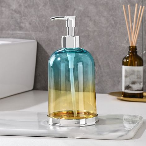 Dispensador de gel desinfectante para manos, botella de plástico recargable con dosificador, envase de 450 ml con superficie lisa, apto para baños, encimeras de cocina y fregaderos - color verde degra (1/5)