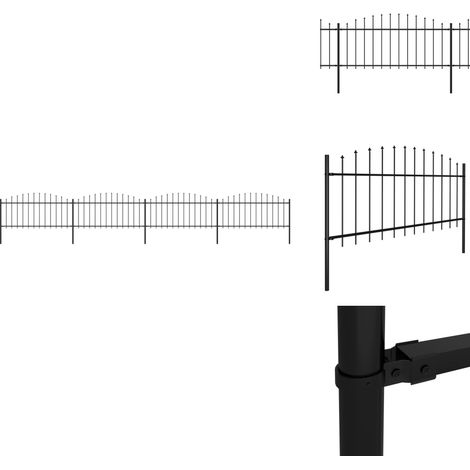 Gartenzaun mit Speerspitzen Stahl (0,5 - 0,75) x 6,8 m Schwarz - Gartenzaun - Stahlezaunt - Metallzaun - Zaun Schwarz - Sicherheitszaun (1/5)