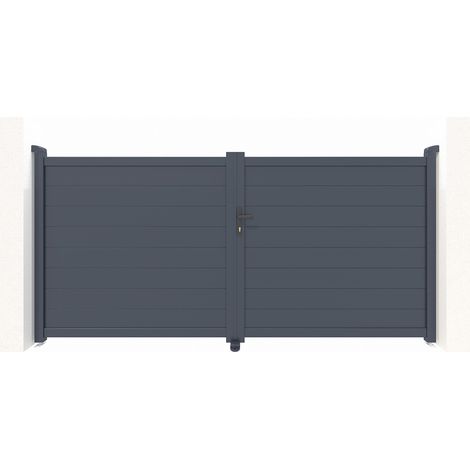 Casanoov – Portail aluminium battant 300x145cm – Occultation totale – Aluminium gris anthracite – Montage facile avec notice incluse