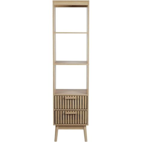 Colonne de salle de bain 2 tiroirs marron – Dimensions L. 40 x P. 30 x H. 160 cm – Panneaux de particules – Poignées métal élégantes