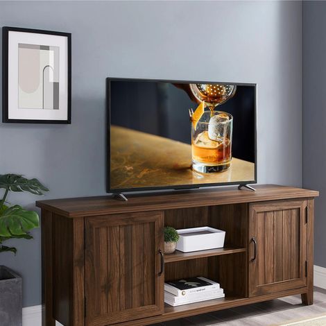 Centurion Supports RANCH Walnut Dual Compartment Storage 6-Shelf up to 65" Flat Screen TV Cabinet (1/5)