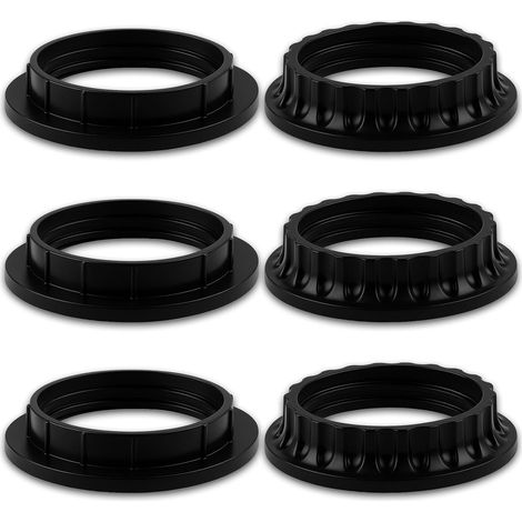 6 Pack E26 Lamp Shade Ring E26 Lamp Socket Rings 2 Sizes Black Threaded Adapter Rings 34mm 39mm 1-1/2" for Lamp Socket Hanging Accessories (1/5)