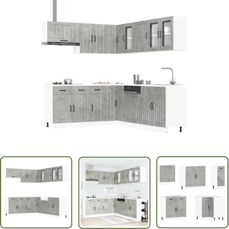 vidaXL 11-tlg. Küchenschrank-Set Lucca Betongrau Holzwerkstoff (1/5)