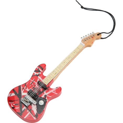 Guitare miniature rouge grain de bois tilleul, modèle détaillé pour vitrine, décoration et cadeau (1/5)