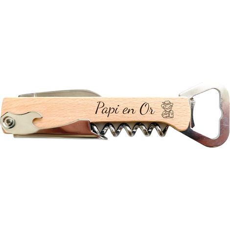 Ouvre-Bouteille - 1 Unité - Bois Gravé - Multifonction Tire-Bouchon Couteau - Cadeau Personnalisé Anniversaire Mariage (1/5)