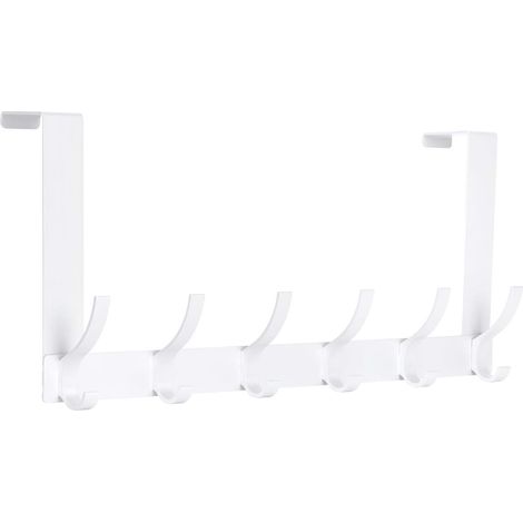 Wandmontierte Hakenleiste für über die Tür, 6 Haken für Mäntel und Handtücher, weiße Badezimmeraccessoires (1 Stück)