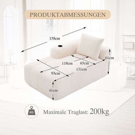 Canapé inclinable en velours côtelé, livré monté, assise moelleuse avec coussin lombaire, rangement latéral pour télécommande et smartphone, porte-verre intégré - design pratique et élégant