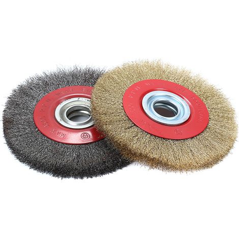 Brosse métallique pour touret à meuler — Diamètre extérieur 150 mm, diamètre intérieur 32 mm, épaisseur 17 mm — Neuf. (1/4)
