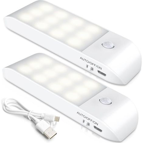 Luce notturna a LED ricaricabile, [2 pezzi] Lampada a LED con sensore di movimento automatico, lampada da parete magnetica portatile, per armadio, camera da letto, corridoio, guardaroba, scale [12 LED