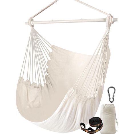 Fauteuil suspendu hamac en coton pour jardin et intérieur, 130x100cm, écru (1/5)