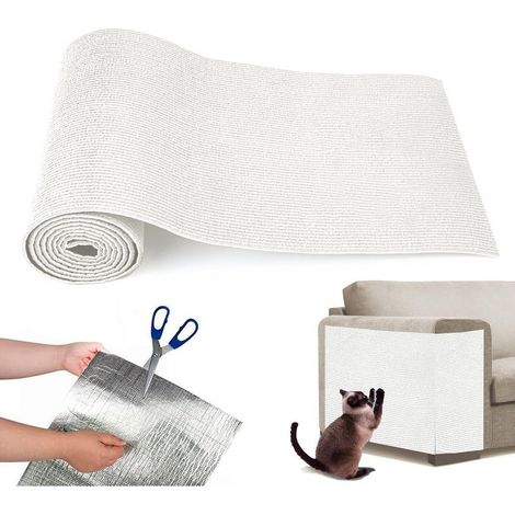 Adhesif Tapis Grattoir Chat Canapé Griffoir Mural Chat, Protecteurs Meubles Chat 30x200 cm Peut être Coupé sur Mesure, Tapis pour Chat Protection Canape Chat Anti Griffe, Clous de Chat, blanc (1/5)