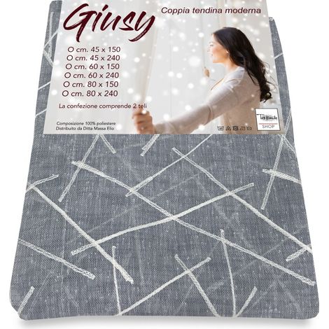 Tendina Giusy Grigio - Coppia Tende Vetro Moderne Semitrasparenti Effetto Bouclè in Poliestere COPPIA (2 TELI) CM. 45x150