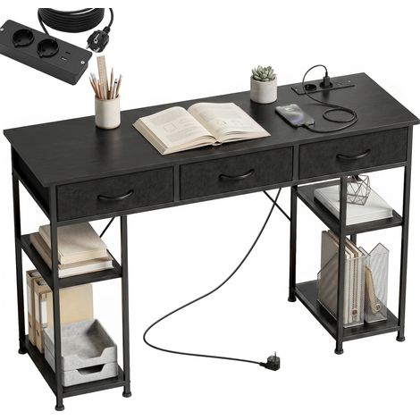 Schreibtisch mit Stauraum, Steckdosen, 3 Stoffschubladen und 4 Ablagefächern, 120 x 40 x 76 cm, schwarz (1/5)
