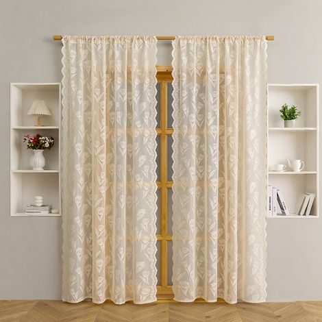 Rideau de terrasse en 2 pièces, adapté aux portes coulissantes, portes de terrasse et portes coulissantes en verre (beige petite tulipe 140160CM).