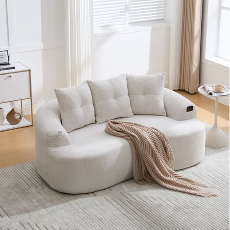 REDOM - Divano a 2 posti 164x92x60 cm, seduta profonda, cuscini spessi, nessun montaggio richiesto, ciniglia beige (1/5)