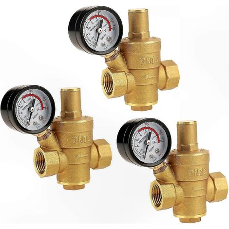 Régulateur de pression en laiton 1/2 pouce BSP, vanne de contrôle de débit d'eau réglable DN15 pour usage domestique 3 pièces (1/5)