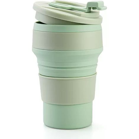 Gobelet pliable en silicone alimentaire avec couvercle étanche, tasse de voyage réutilisable pour café et boissons froideschaudes (1/5)