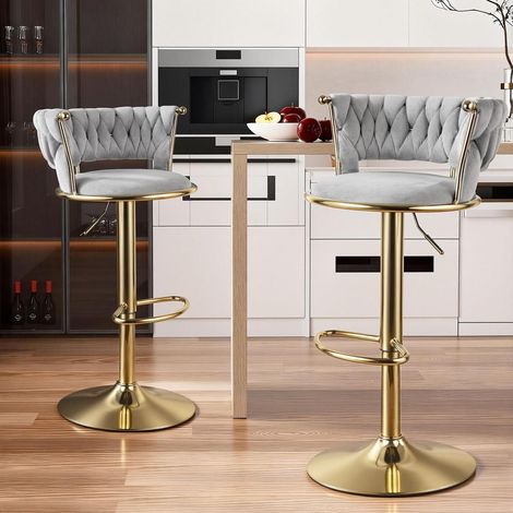 Barhocker 2er Set höhenverstellbar 360° drehbar mit Rückenlehne Gold/Grau (1/5)