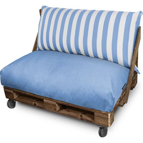 Coussin pour palette Toldotex Bleu Ciel Set: Siège 120x80x20 (uni) + Dossier 120x45x25 (rayé) Bleu Ciel