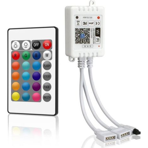 Controleur LED RGB - WiFi 2.4 GHz - Entrée 12V-24V - Compatible Bandes LED RGB 4 Broches SMD 5050/3528 - Télécommande IR 24 Touches - 1 Pièce (1/5)